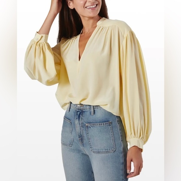 Joie Lasha Long Sleeve Custard Color 100% Silk Blouse size Large - Picture 1 of 7